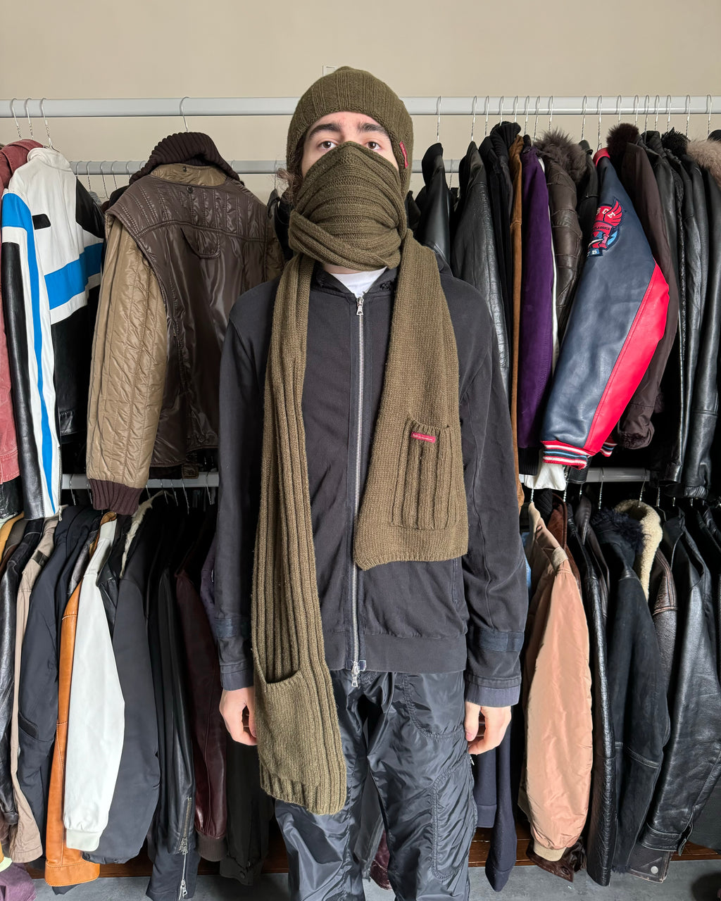 AW2003 Dolce & Gabbana Scarf & Beanie Olive Set (OS) - 2