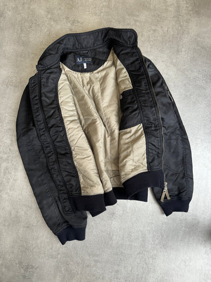 2000s Armani Black Washed Drift Bomber Jacket (L) - 5