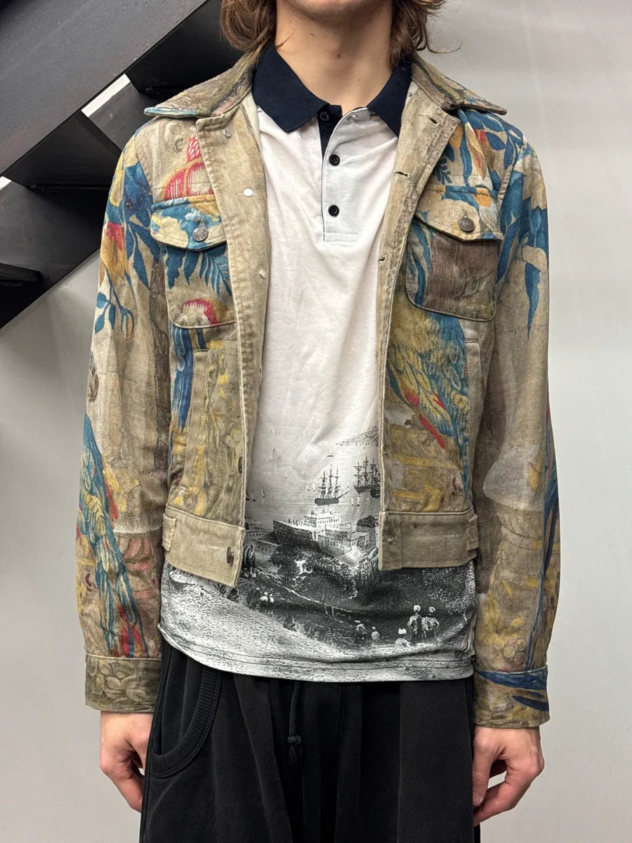 SS2017 Dries Van Noten Beige Jungle Tapestry Trucker Cropped Jacket POjkOOQO 3