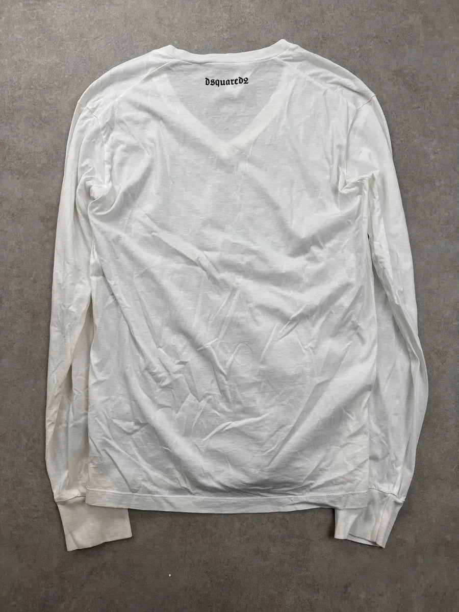 SS2015 Dsquared2 White Eagle Graphic V-Neck Longsleeves PUBxePMb 2