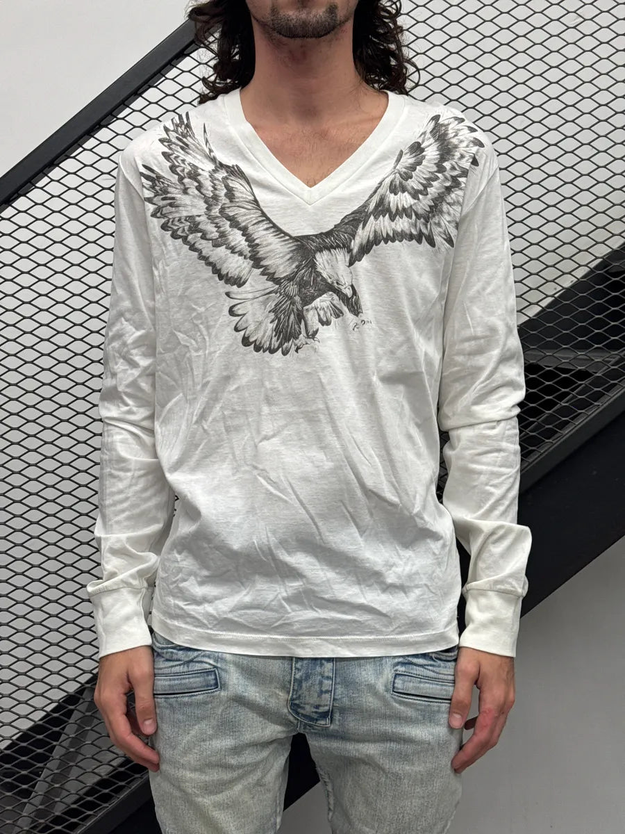SS2015 Dsquared2 White Eagle Graphic V-Neck Longsleeves PUBxePMb 0