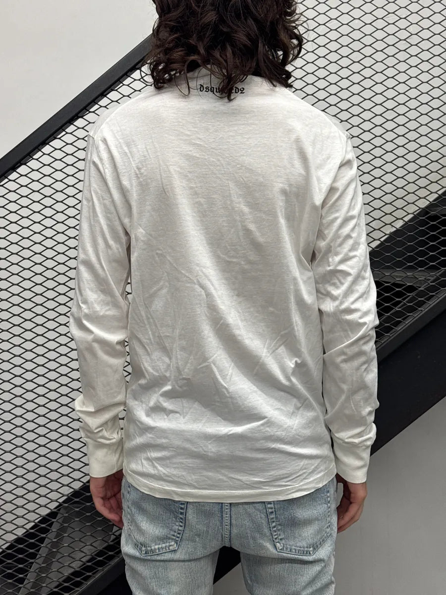 SS2015 Dsquared2 White Eagle Graphic V-Neck Longsleeves PUBxePMb 3