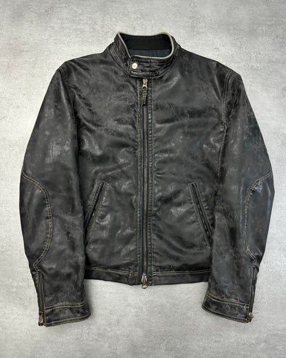 2000s Armani Eroded Tern Black Biker Leather Jacket (L) - 1