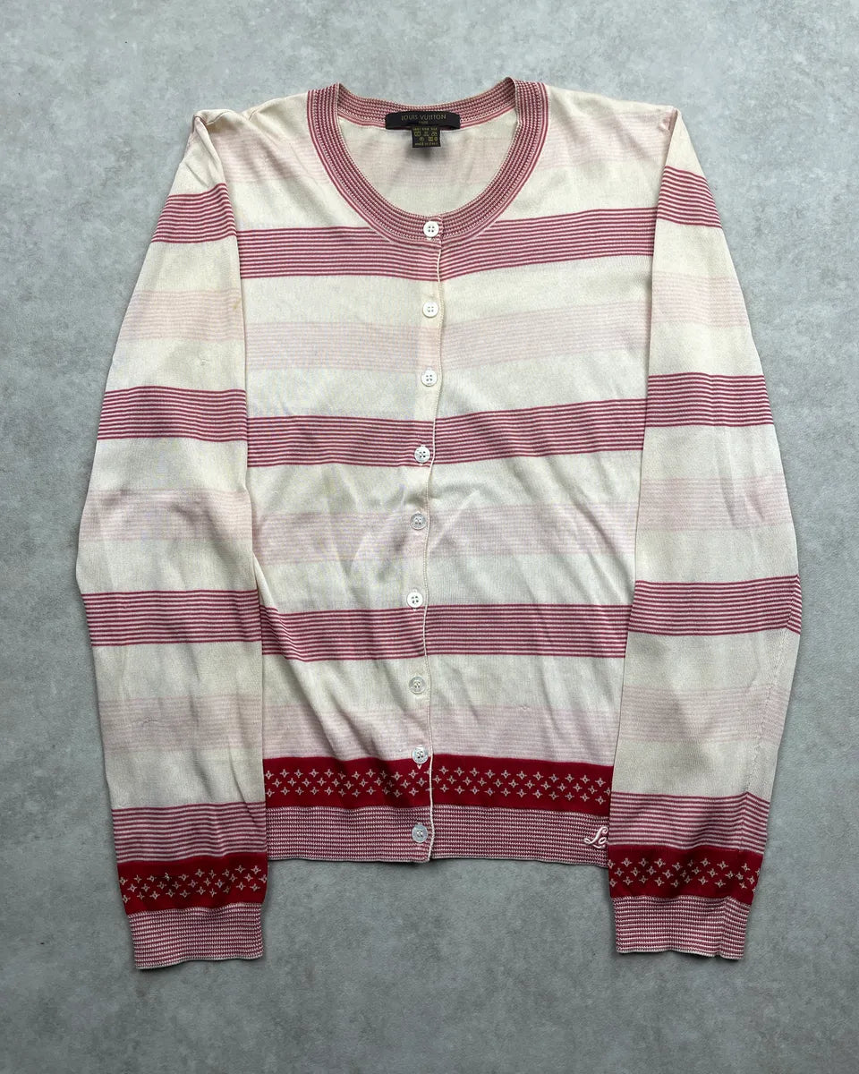 2000s Louis Vuitton Cream Silk Monogram Striped Sweater PYeprRpT 0