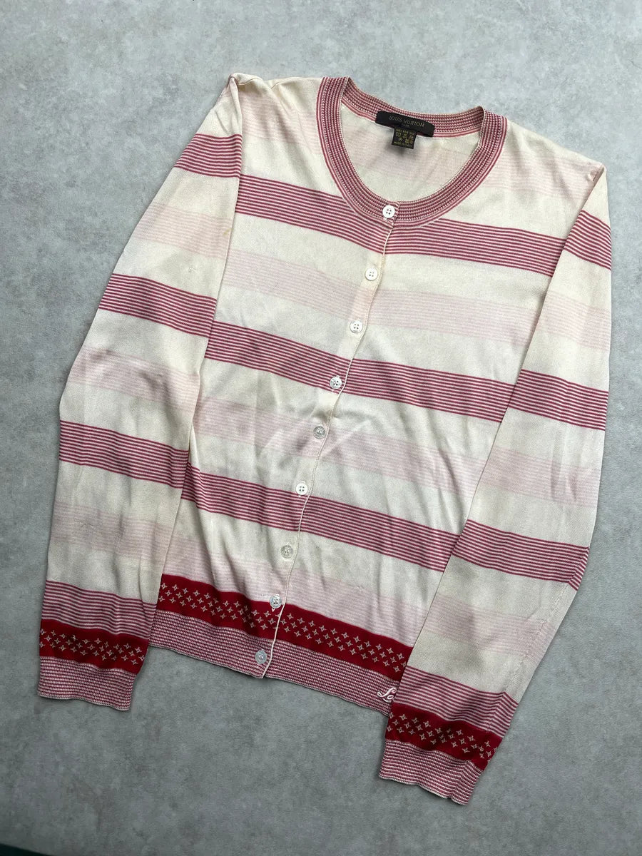 2000s Louis Vuitton Cream Silk Monogram Striped Sweater PYeprRpT 3