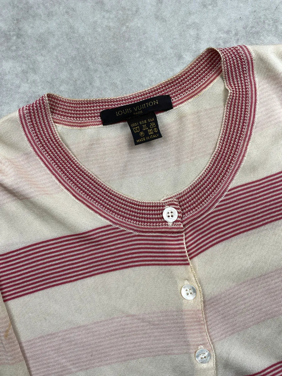 2000s Louis Vuitton Cream Silk Monogram Striped Sweater PYeprRpT 10