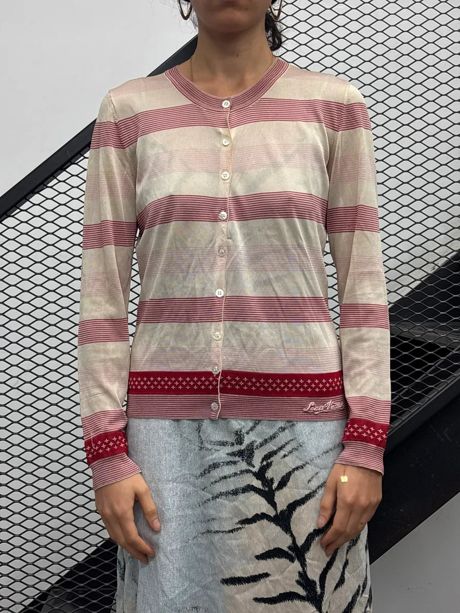 2000s Louis Vuitton Cream Silk Monogram Striped Sweater PYeprRpT 1