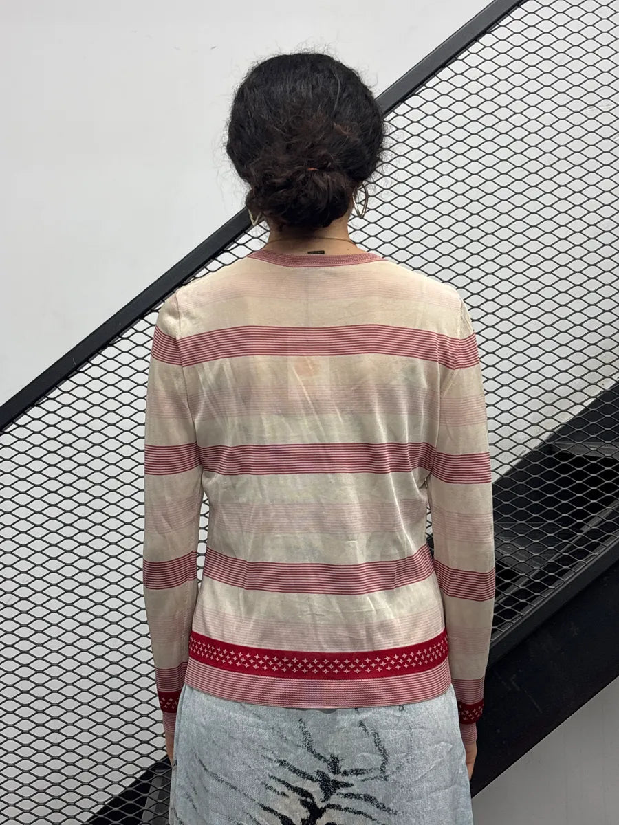 2000s Louis Vuitton Cream Silk Monogram Striped Sweater PYeprRpT 2