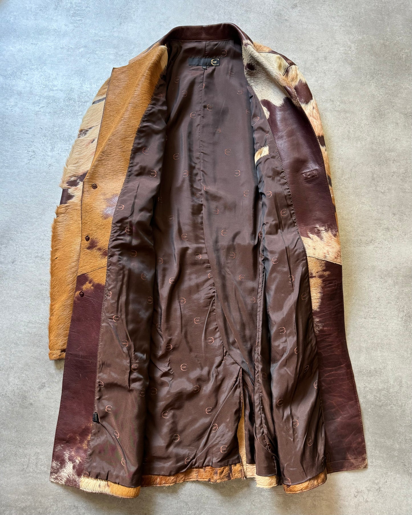 AW2004 Cavalli Brown Pony Hair Long Leather Trench Jacket (M) - 9