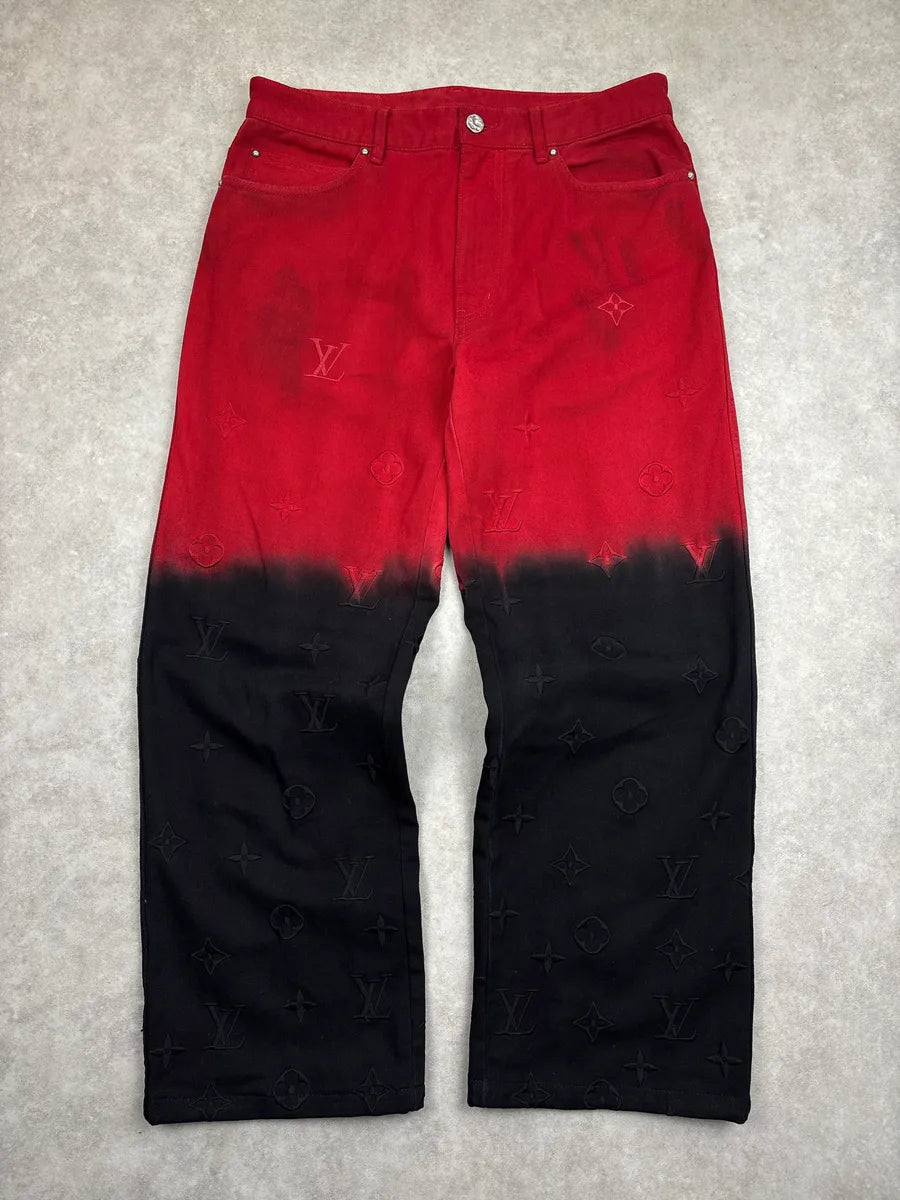 SS2024 Louis Vuitton Red Denim Monogram Ombré Straight-Leg Jeans PfiGEwVS 0