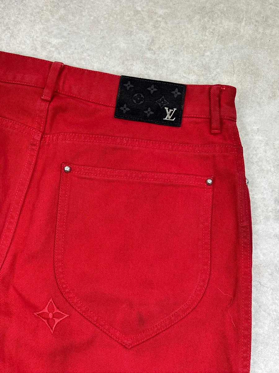 SS2024 Louis Vuitton Red Denim Monogram Ombré Straight-Leg Jeans PfiGEwVS 12