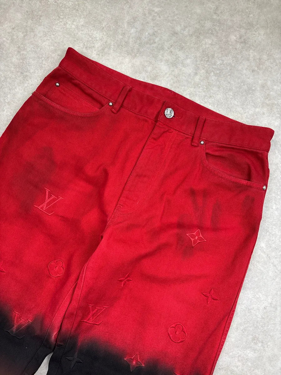 SS2024 Louis Vuitton Red Denim Monogram Ombré Straight-Leg Jeans PfiGEwVS 5