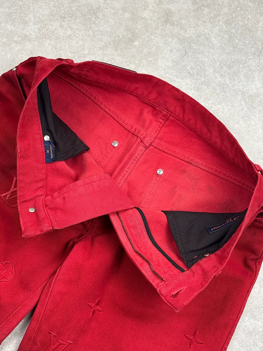 SS2024 Louis Vuitton Red Denim Monogram Ombré Straight-Leg Jeans PfiGEwVS 7