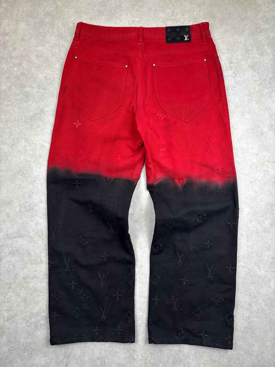 SS2024 Louis Vuitton Red Denim Monogram Ombré Straight-Leg Jeans PfiGEwVS 10