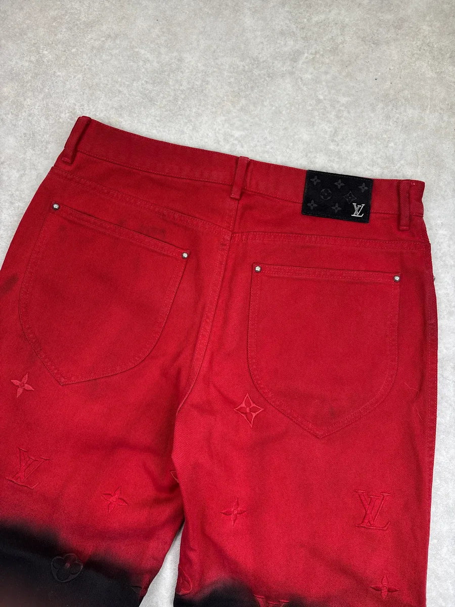 SS2024 Louis Vuitton Red Denim Monogram Ombré Straight-Leg Jeans PfiGEwVS 11