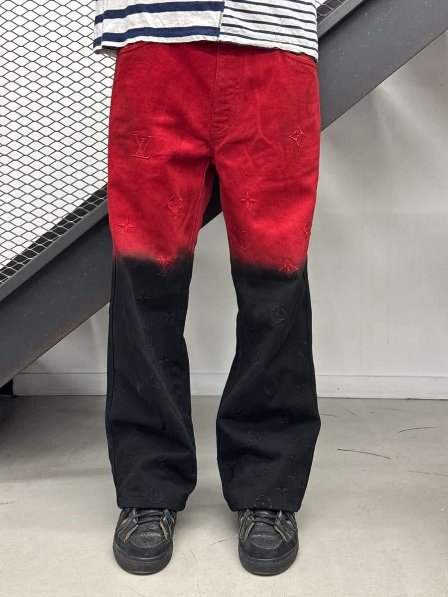 SS2024 Louis Vuitton Red Denim Monogram Ombré Straight-Leg Jeans PfiGEwVS 1