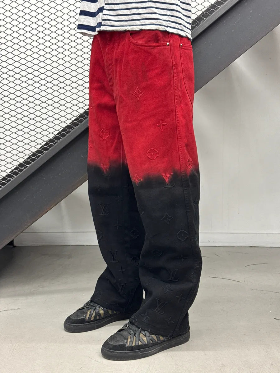 SS2024 Louis Vuitton Red Denim Monogram Ombré Straight-Leg Jeans PfiGEwVS 2