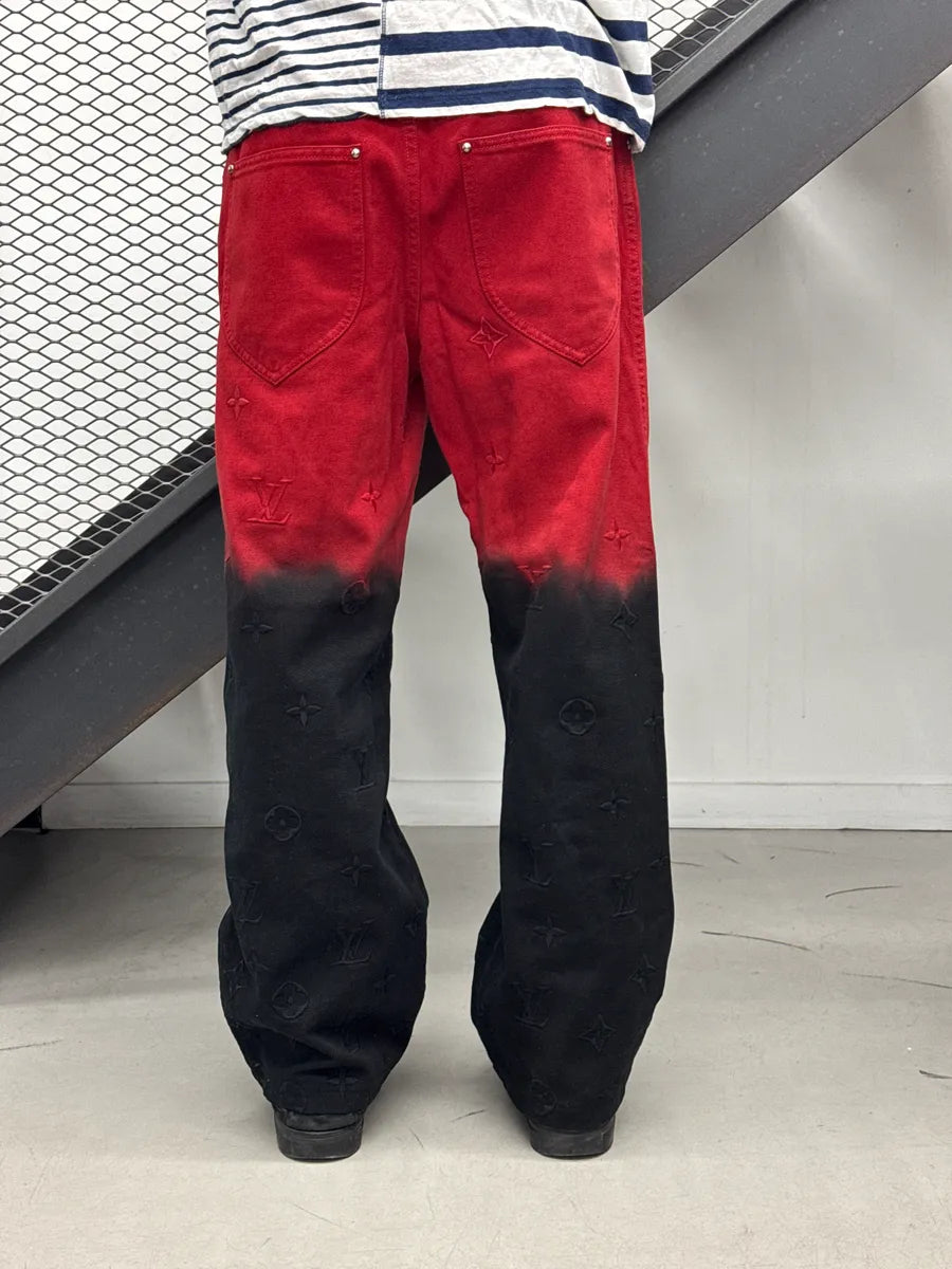 SS2024 Louis Vuitton Red Denim Monogram Ombré Straight-Leg Jeans PfiGEwVS 3