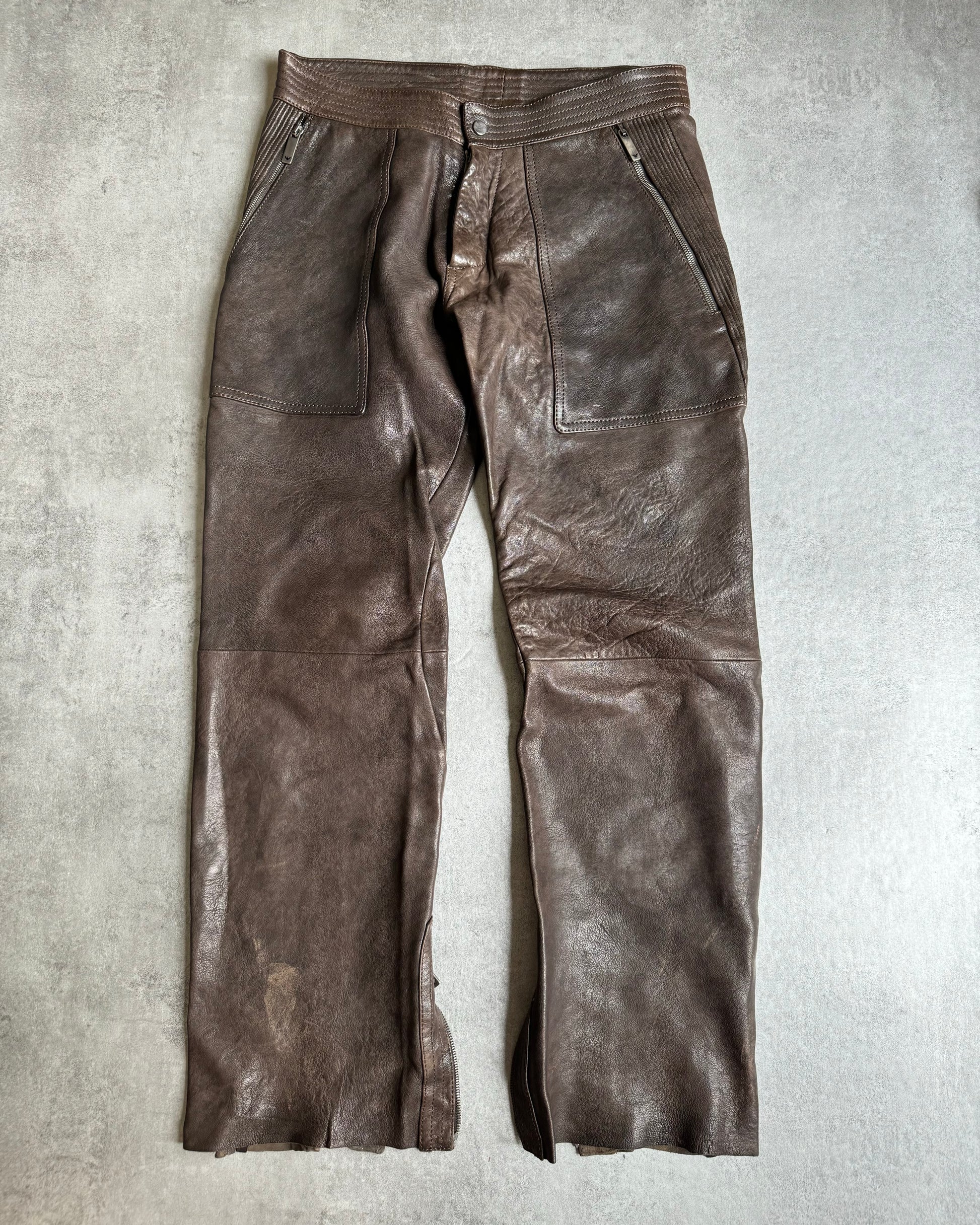 AW2003 Emporio Armani Precious Brown Leather Pants (M) - 1