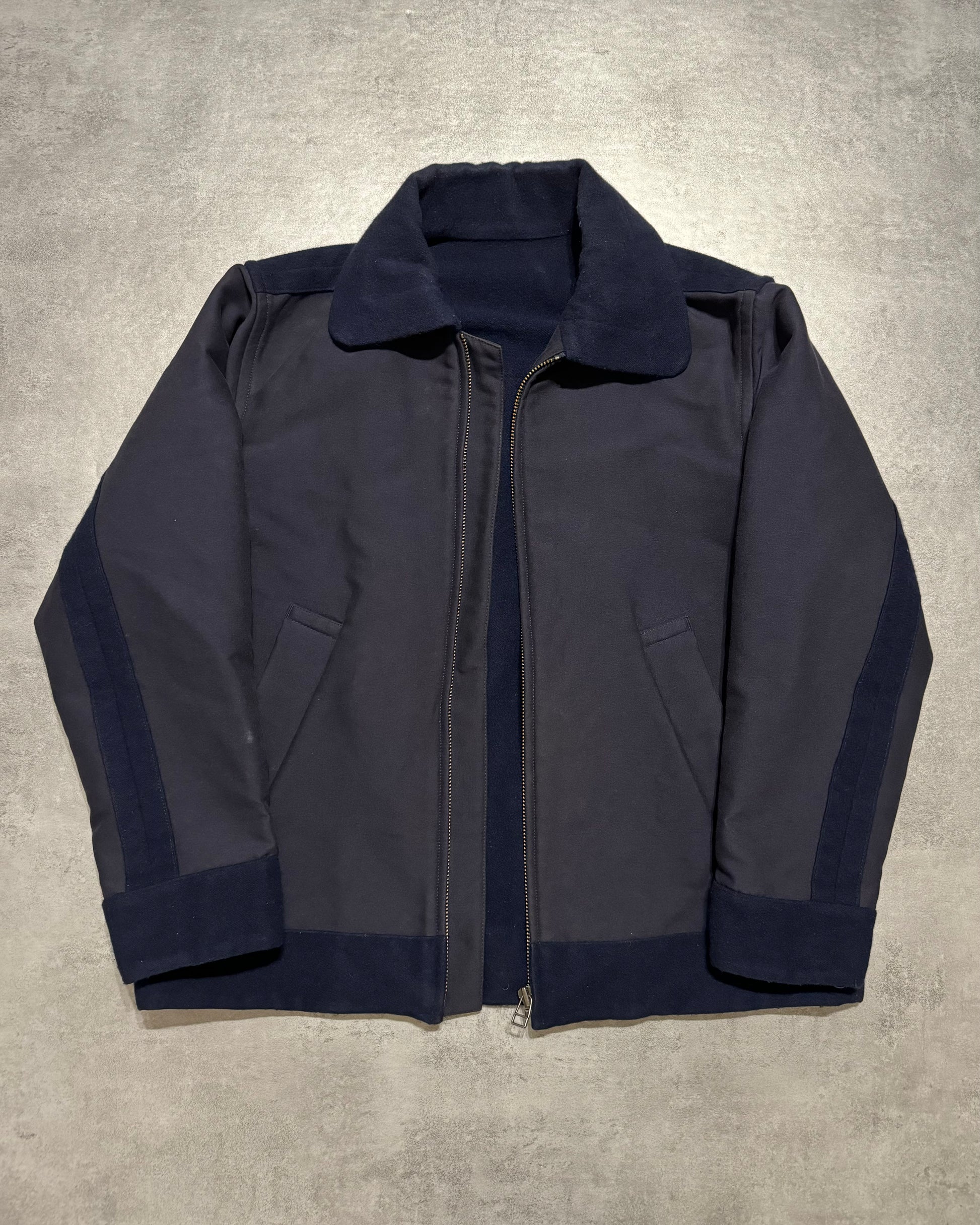 Issey Miyake Navy Wool Aero Relaxed Japanese Coach Jacket (L) - 1