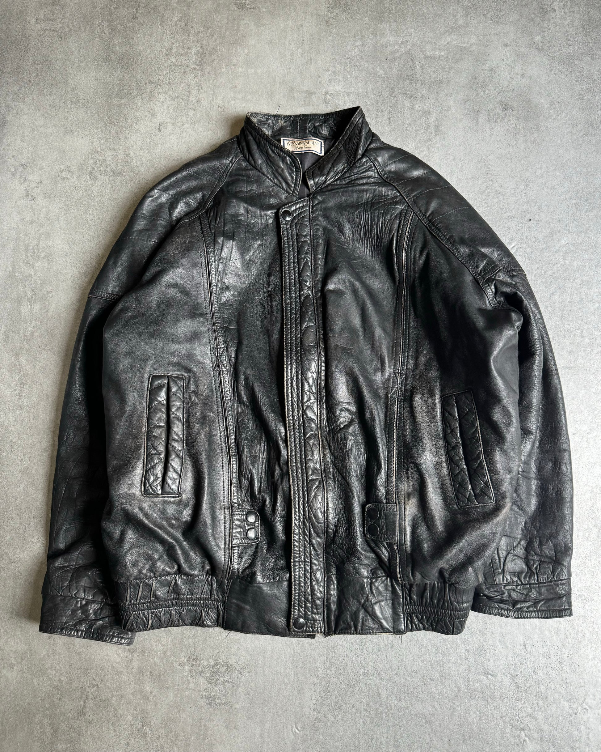 1980s Yves Saint Laurent Black Leather Jacket (M) - 1