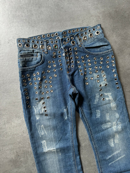SS2006 Dolce & Gabbana Eyled Punk Holes Jeans (S) - 9
