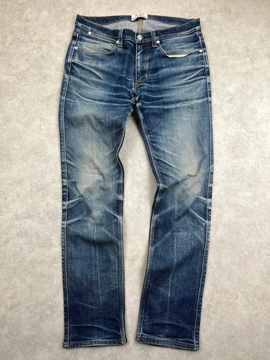 Acne Studios Medium Blue Denim Distressed Slim Jeans PsEDGxkP 0
