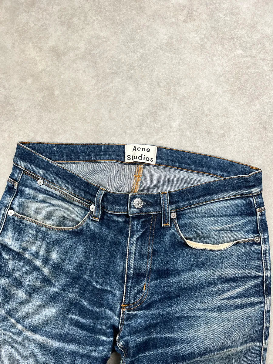 Acne Studios Medium Blue Denim Distressed Slim Jeans PsEDGxkP 5