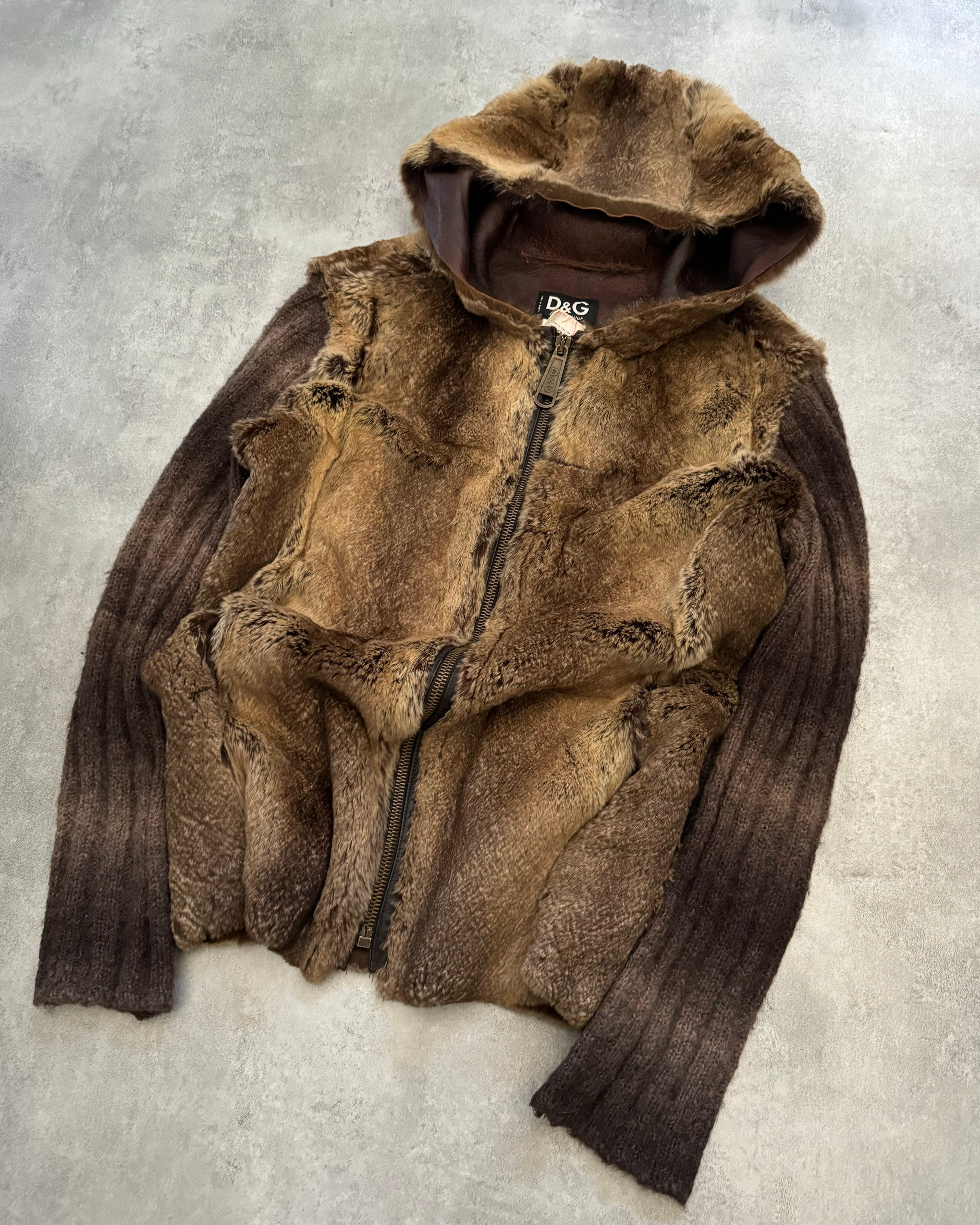 2000s Dolce & Gabbana Fur & Leather Brown Hybride Jacket  (M) - 5