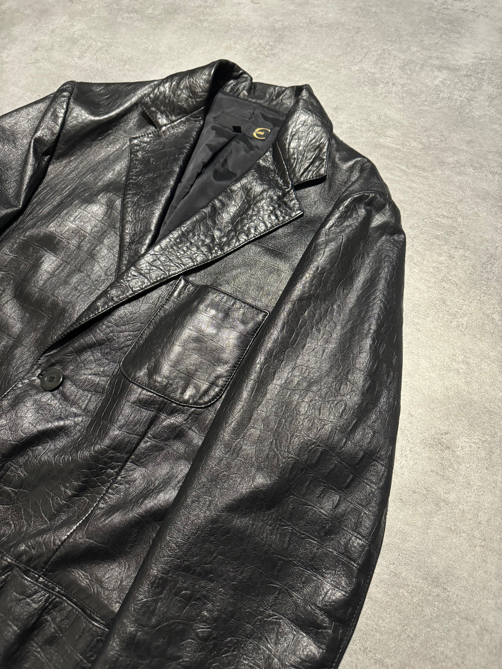 AW2002 Cavalli Black Crocodile Effect Suit Leather Jacket (M) - 12
