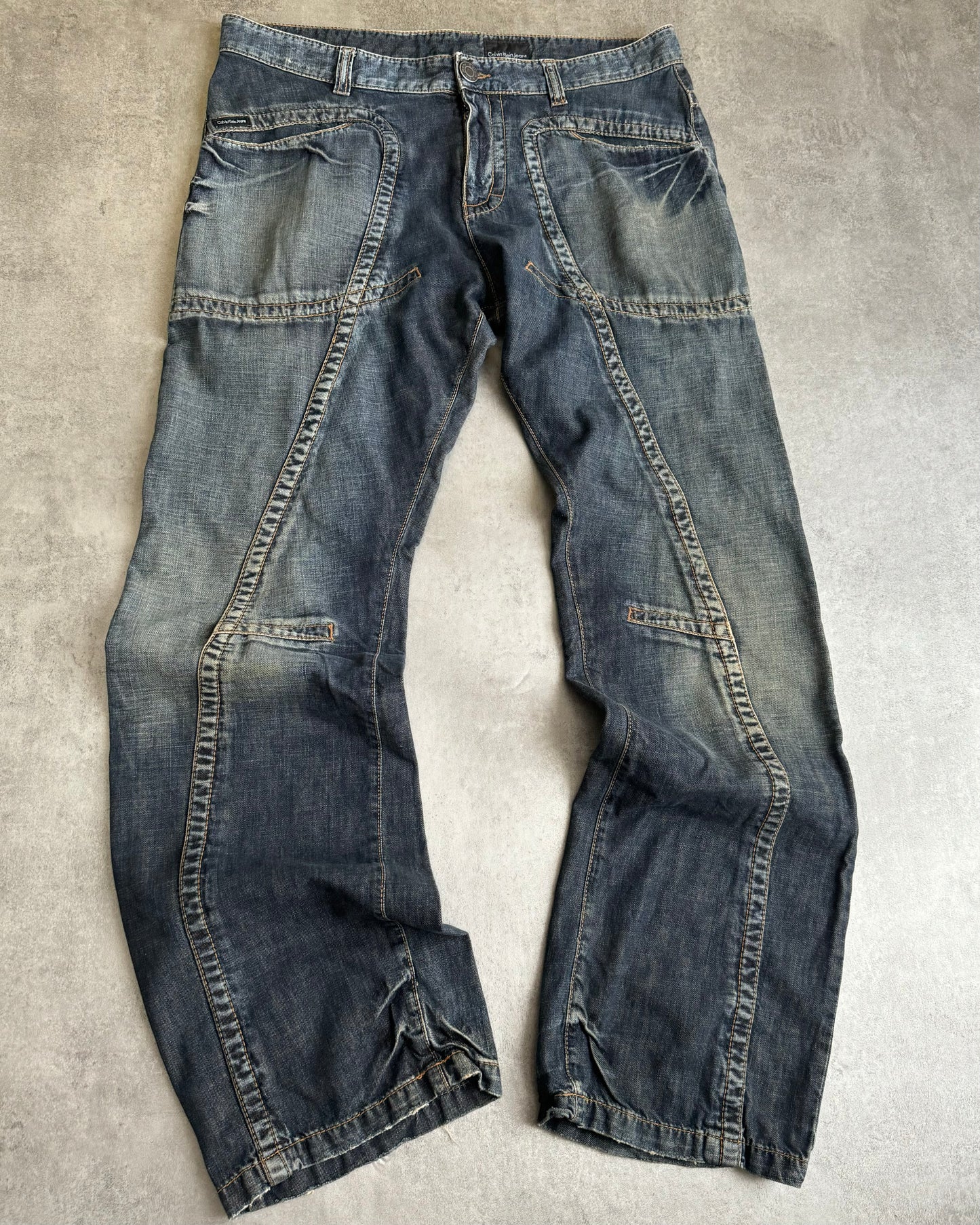 2008 Calvin Klein Blue Faded Straight Relaxed Jeans (L) - 5