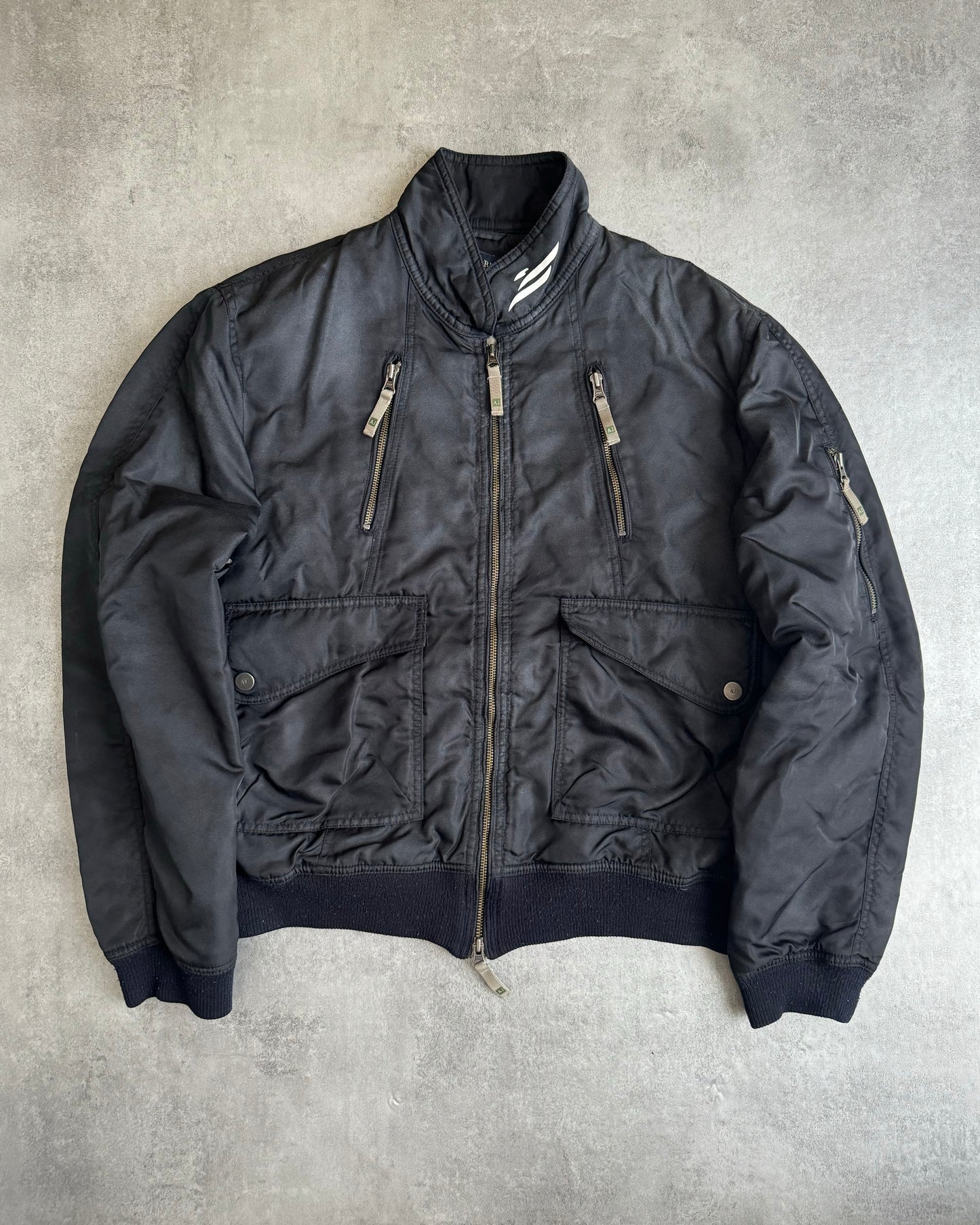 2000s Armani Black Washed Drift Bomber Jacket (L) - 1