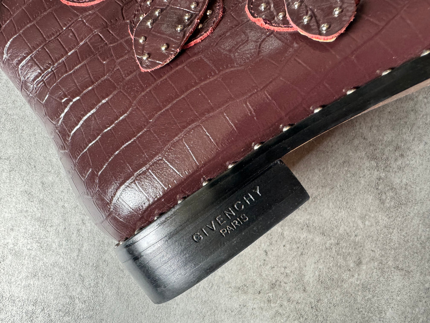 Givenchy Croc Embossed Studded Leather Boots (41) - 9
