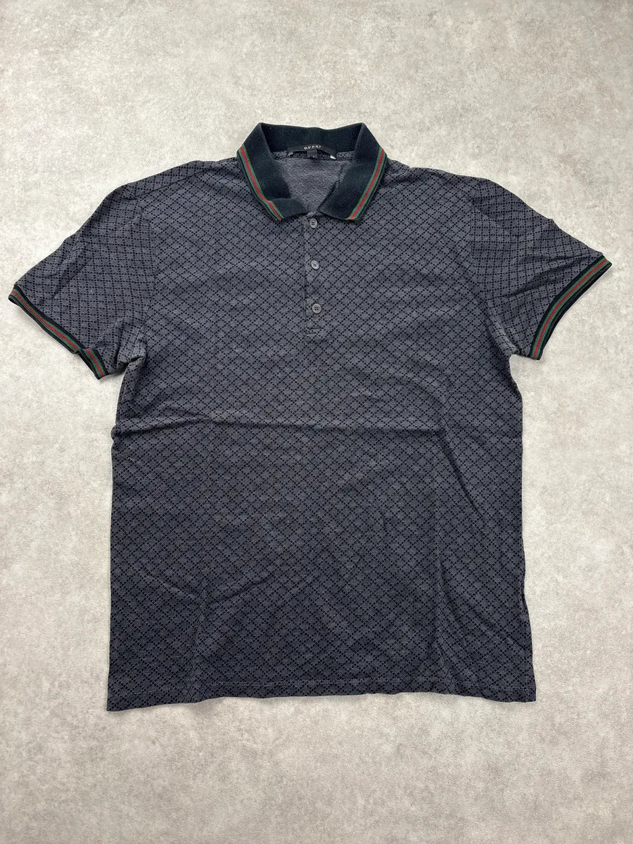 2000s Gucci Grey Geometric Knit Contrast Collar Polo QGidlneP 0