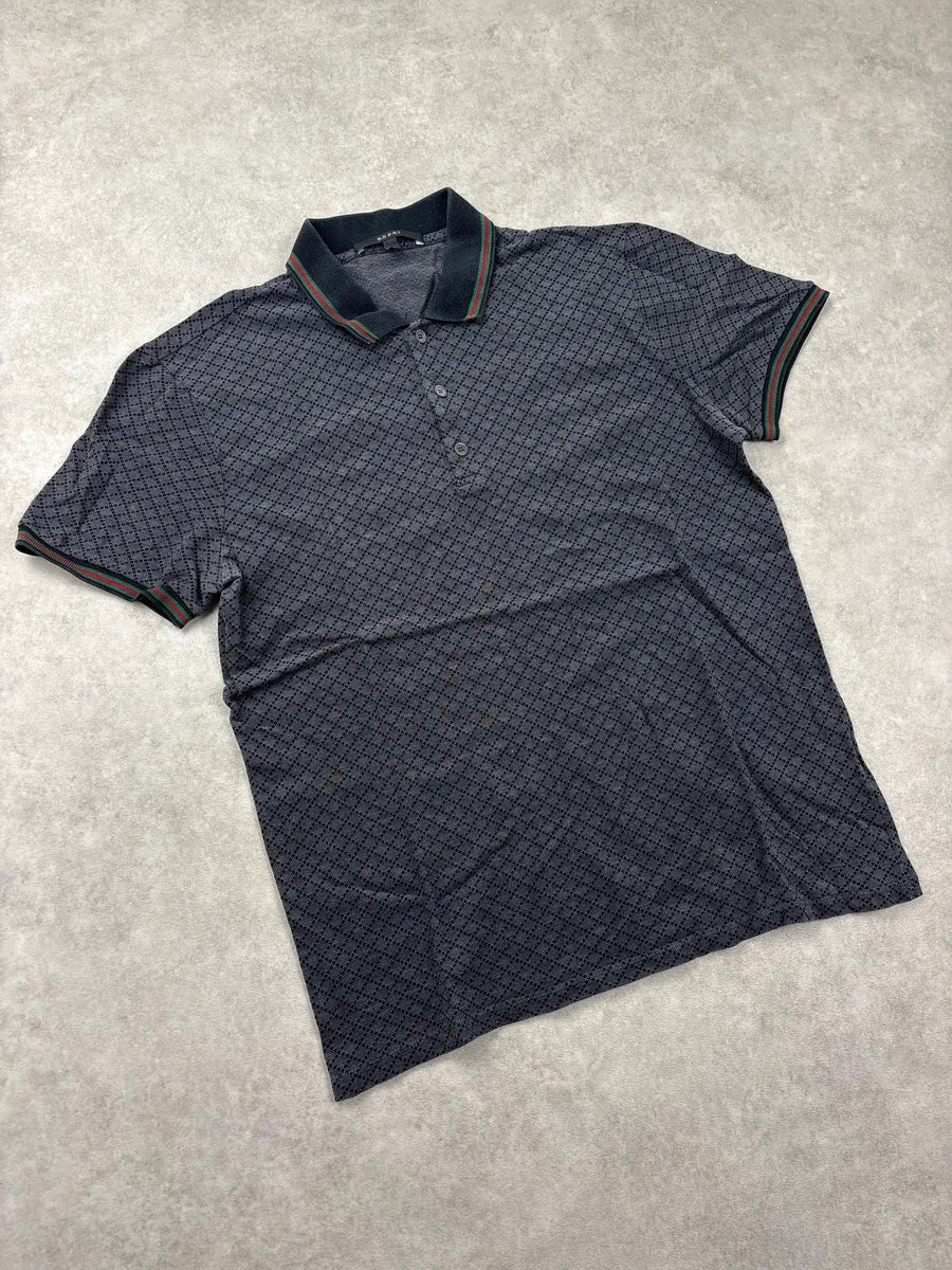 2000s Gucci Grey Geometric Knit Contrast Collar Polo QGidlneP 3