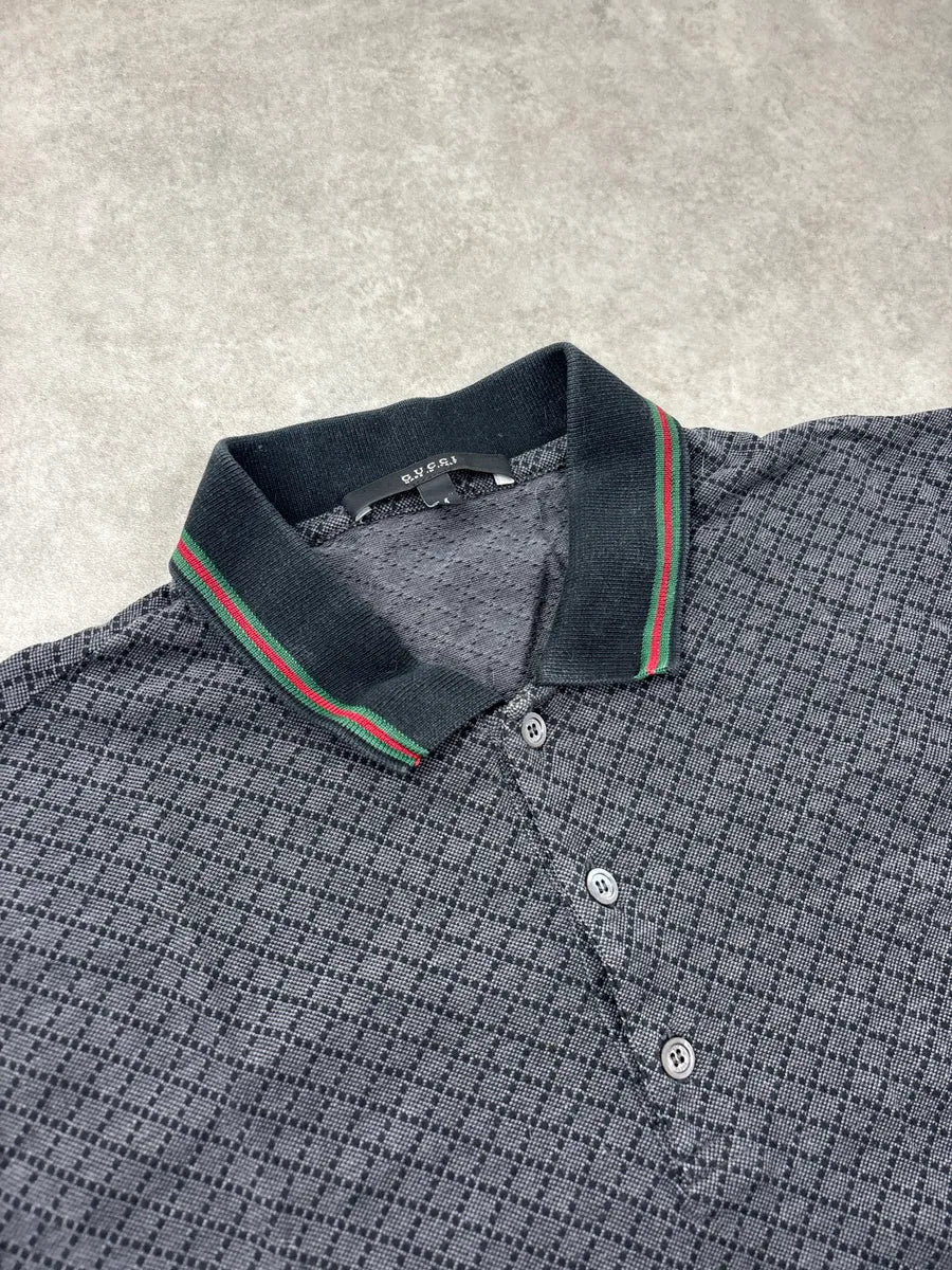 2000s Gucci Grey Geometric Knit Contrast Collar Polo QGidlneP 4