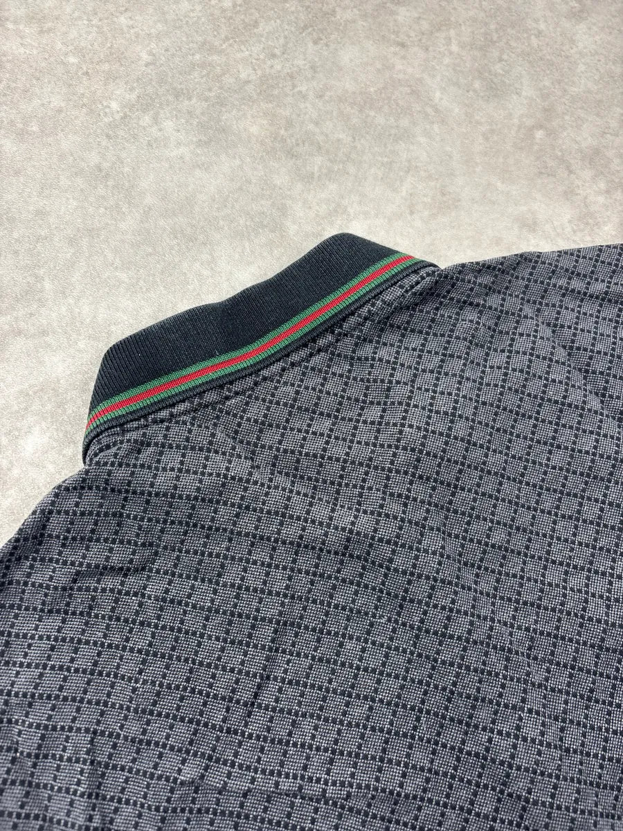 2000s Gucci Grey Geometric Knit Contrast Collar Polo QGidlneP 6