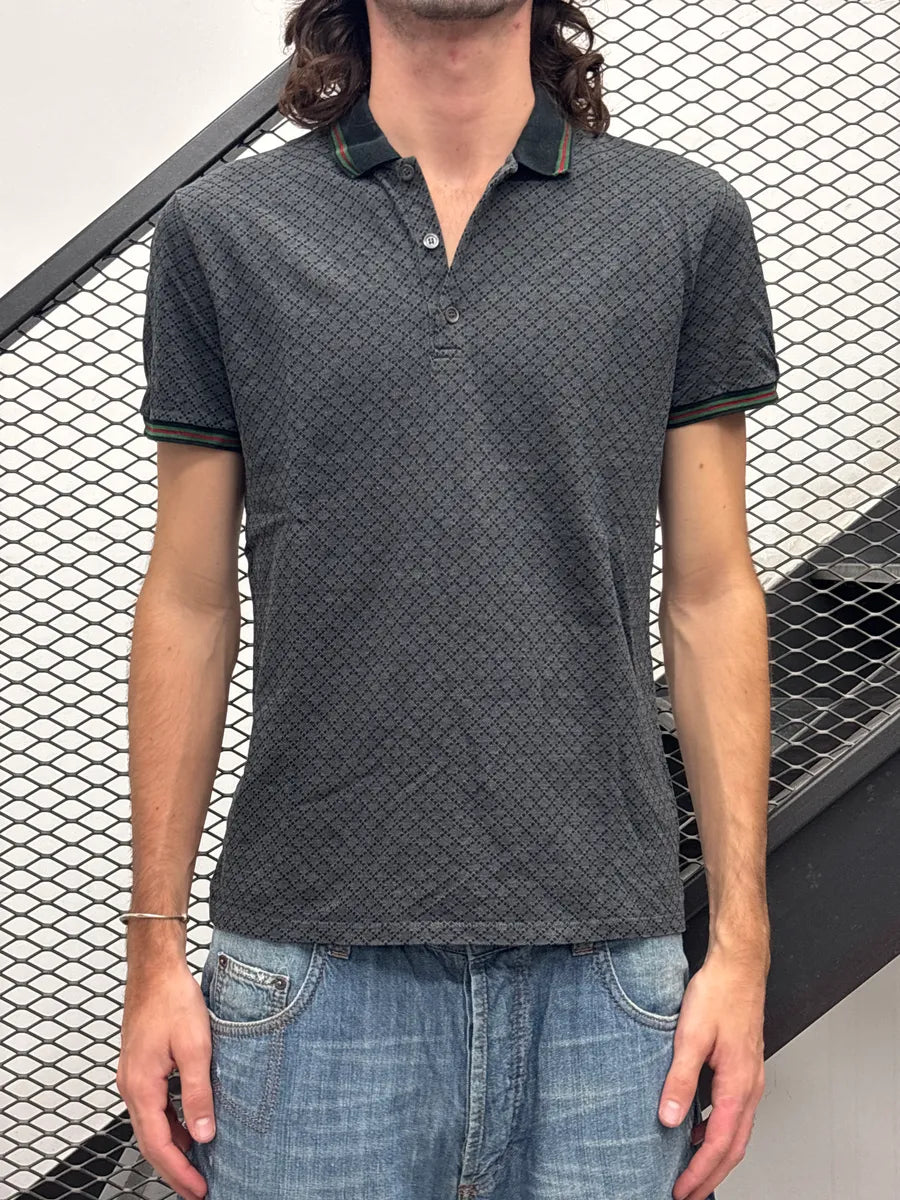 2000s Gucci Grey Geometric Knit Contrast Collar Polo QGidlneP 1