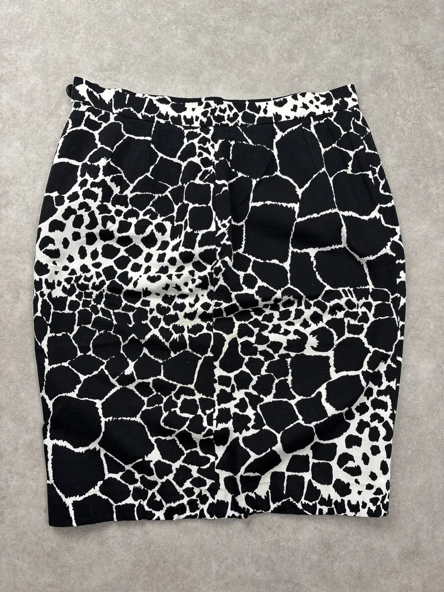 1990s Yves Saint Laurent Black & White Giraffe Print Skirt QJYKrWfq 6