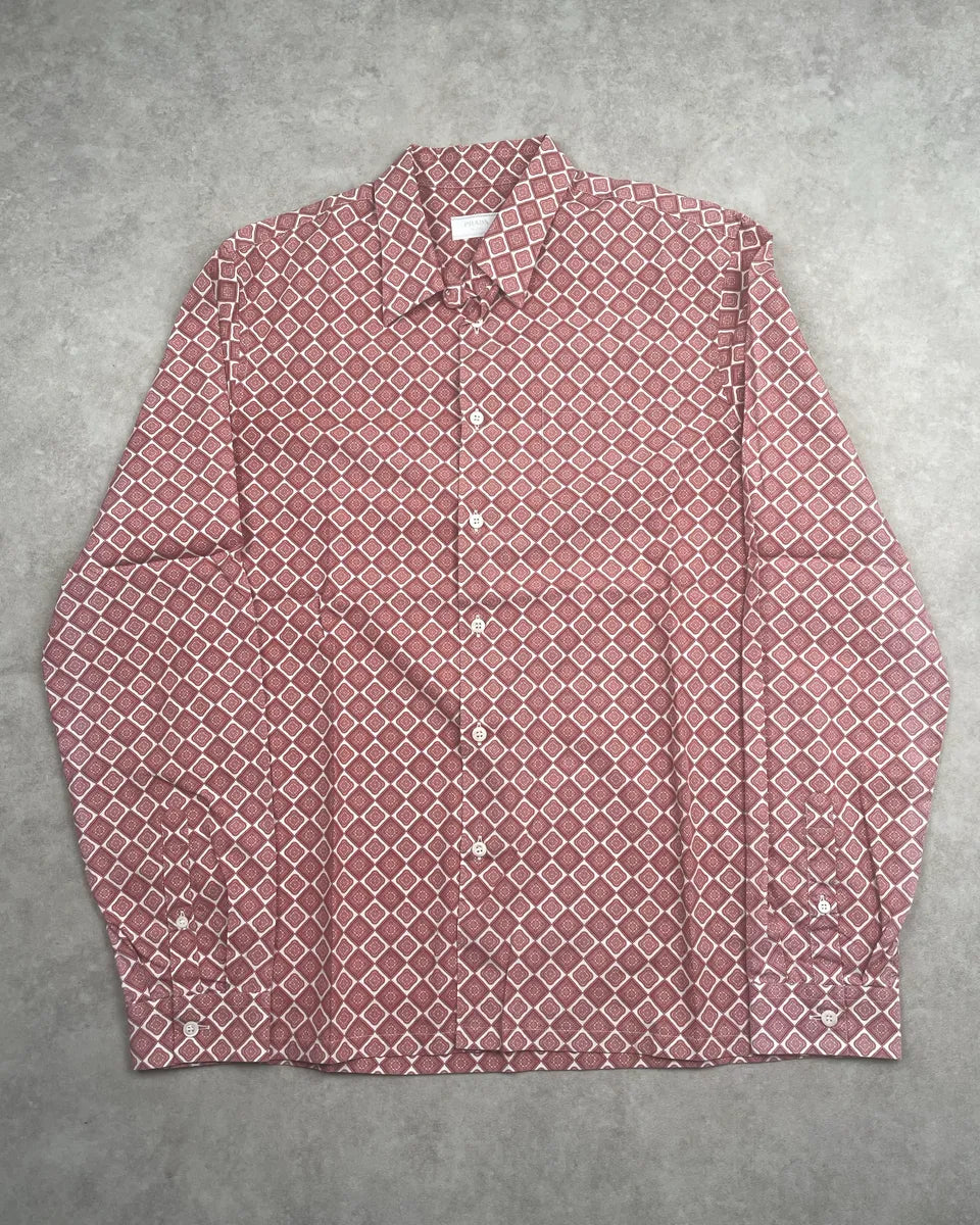 2000s Prada Dusty Red Geometric Tile Shirt QJzrTlIU 0