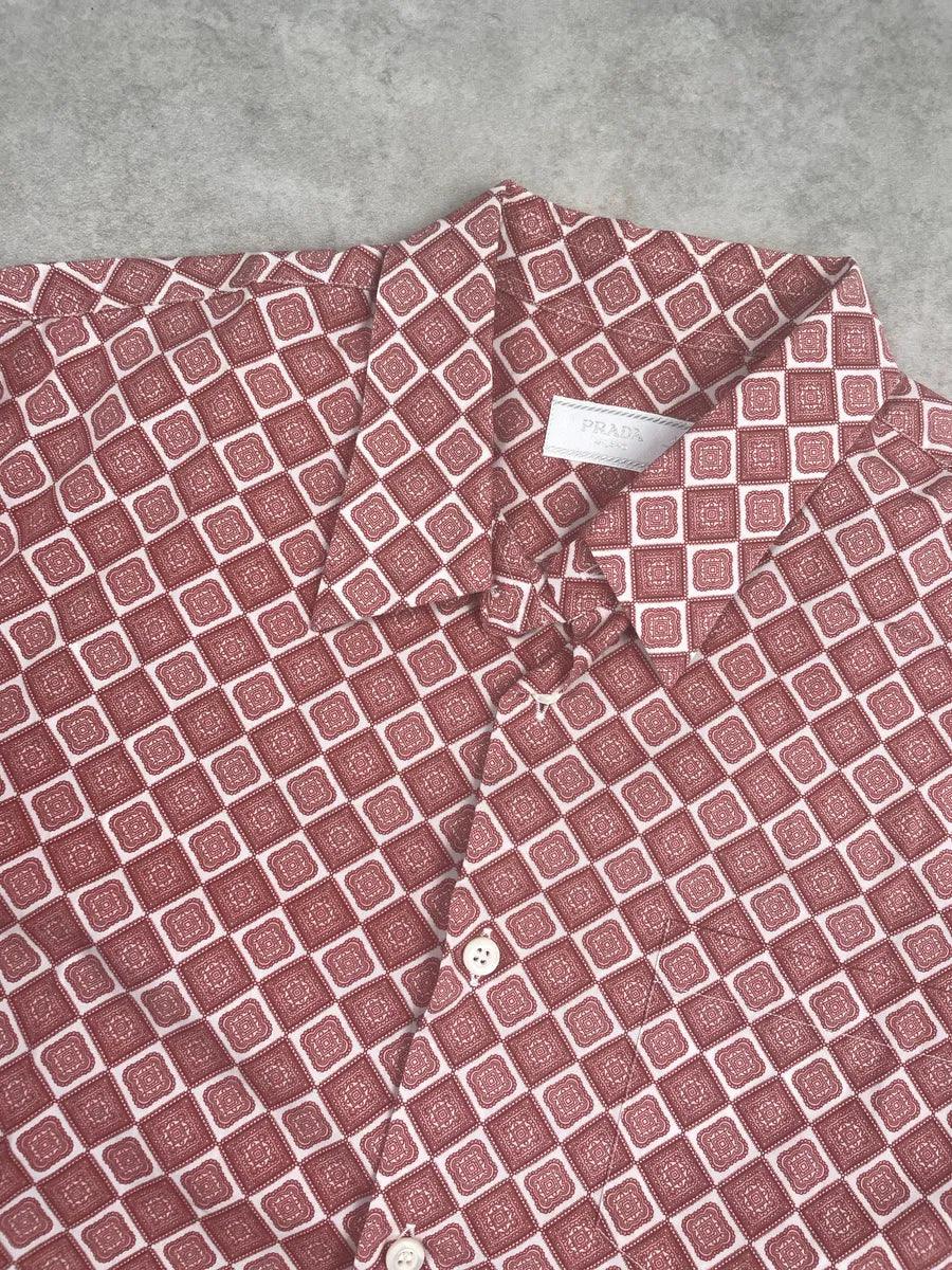 2000s Prada Dusty Red Geometric Tile Shirt QJzrTlIU 9