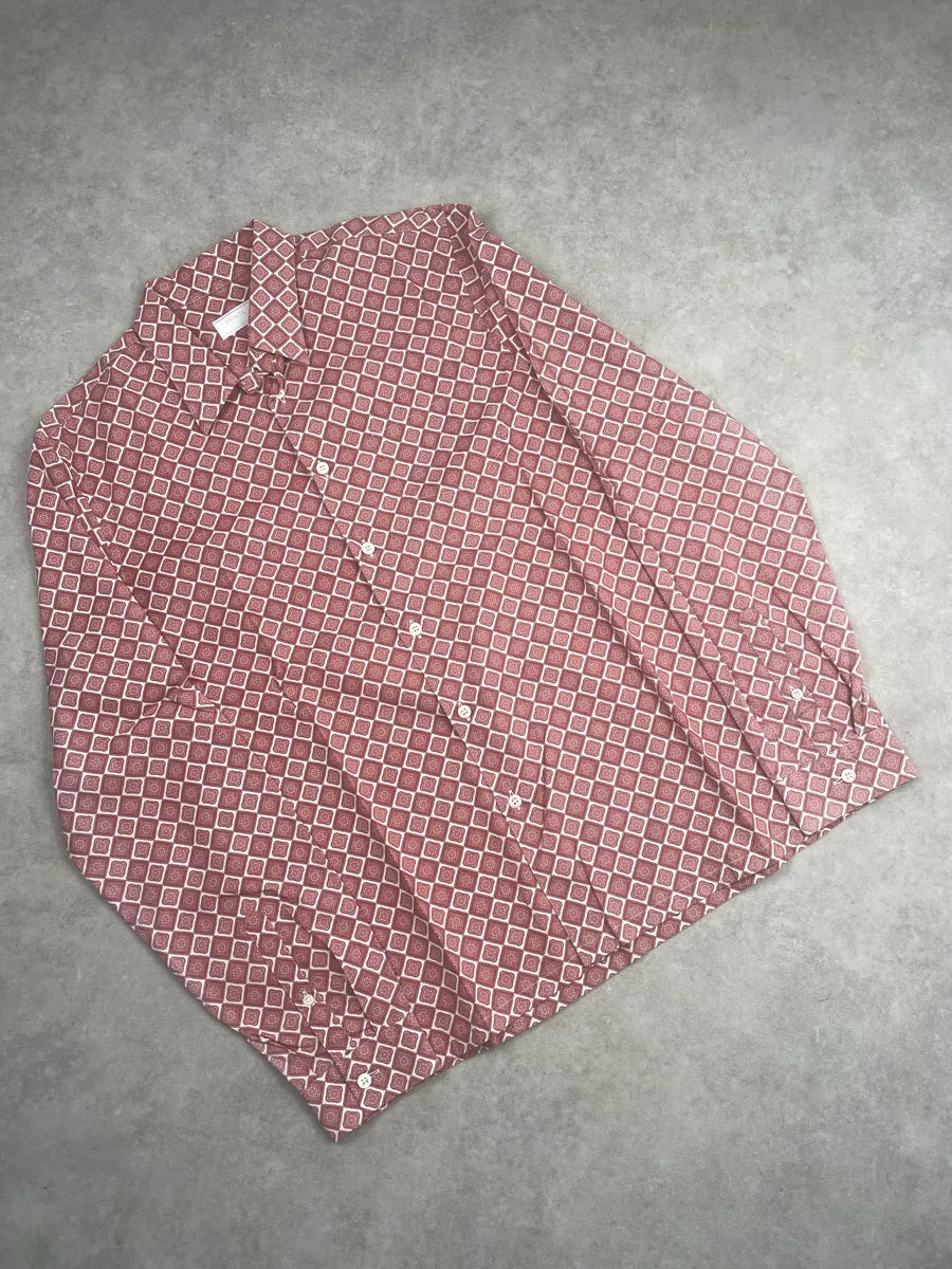 2000s Prada Dusty Red Geometric Tile Shirt QJzrTlIU 4