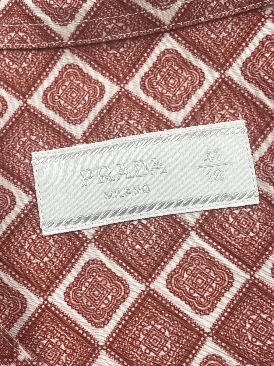 2000s Prada Dusty Red Geometric Tile Shirt QJzrTlIU 10