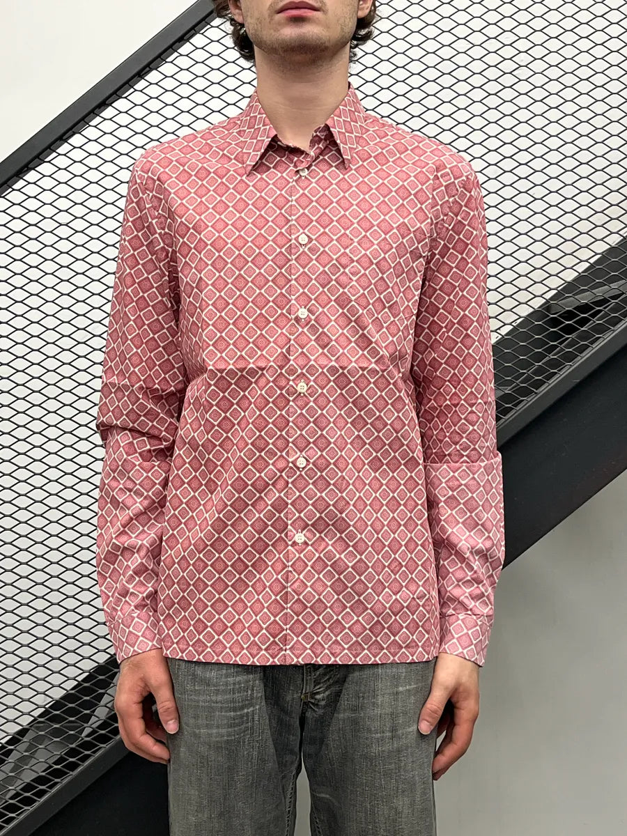 2000s Prada Dusty Red Geometric Tile Shirt QJzrTlIU 1