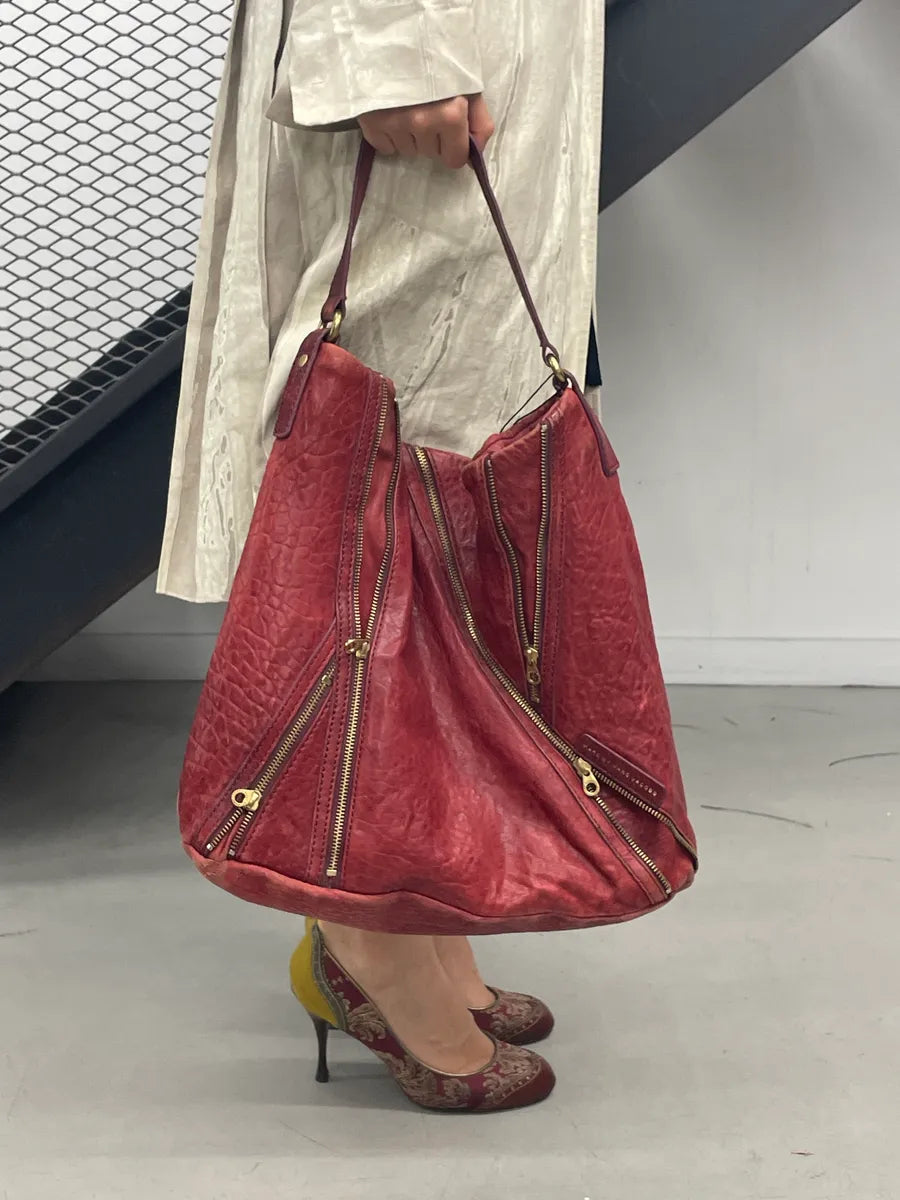 Marc Jacobs Red Leather Diagonal Zip Shoulder Bag QKGubScq 0