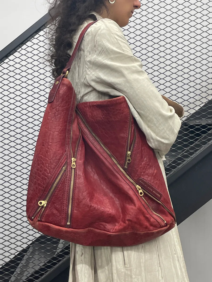 Marc Jacobs Red Leather Diagonal Zip Shoulder Bag QKGubScq 2
