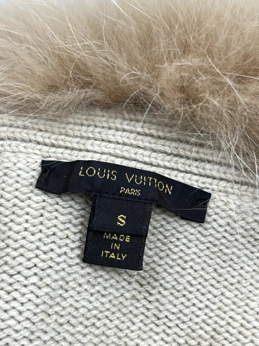 2000s Louis Vuitton Light Beige Wool Fox Fur Trim Cable Knit Sweater QLRsVziH 8