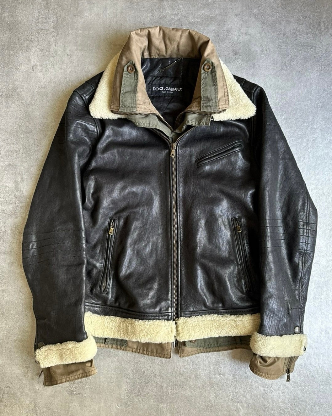 FW2005 Dolce & Gabbana Heavy Shearling Army Combat Jacket (L) - 3