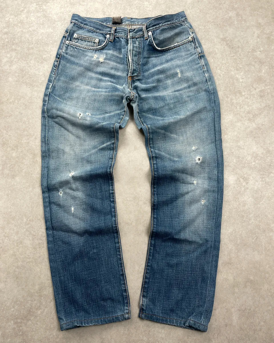 2000s Dior Blue Denim Distressed Faded Wash Jeans by Hedi Slimane QOeNGNDj 0