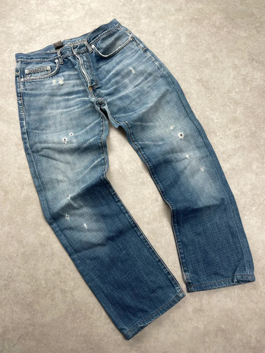 2000s Dior Blue Denim Distressed Faded Wash Jeans by Hedi Slimane QOeNGNDj 4